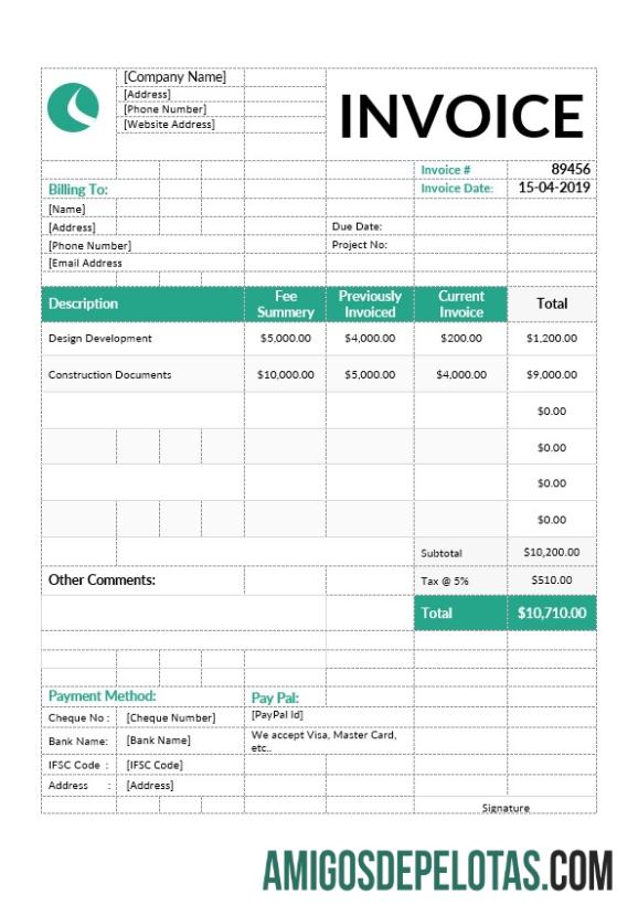 em branco Modelo de fatura de arquiteto